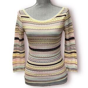 Vintage MISSONI Pointelle Lace Knit Sweater Top Pastel Pink Yellow Mint Size 4